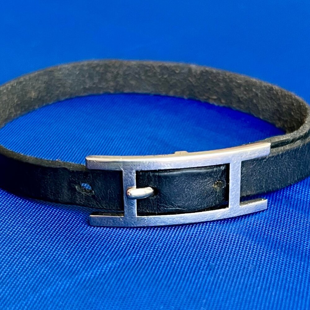 HERMES VINTAGE BEHAPI LEATHER / PALLADIUM WRAP BRACELET